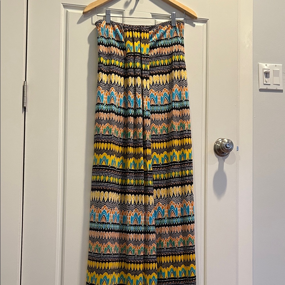 Diane Von Furstenberg Yellow and Blue Patterned Maxi strapless